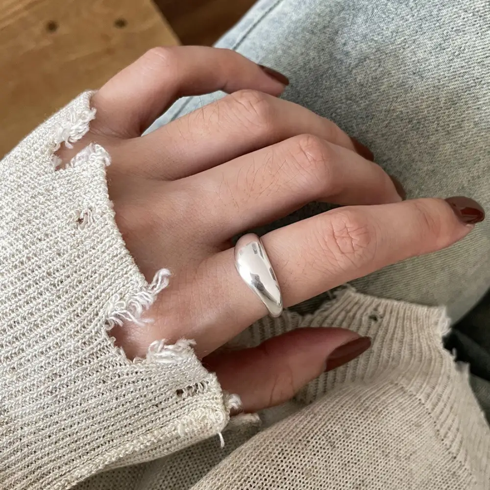 Korean New Product 925 Sterling Silver Plain Ring for Women, Light Luxury Niche Ins-Style High-End Adjustable Open Ring