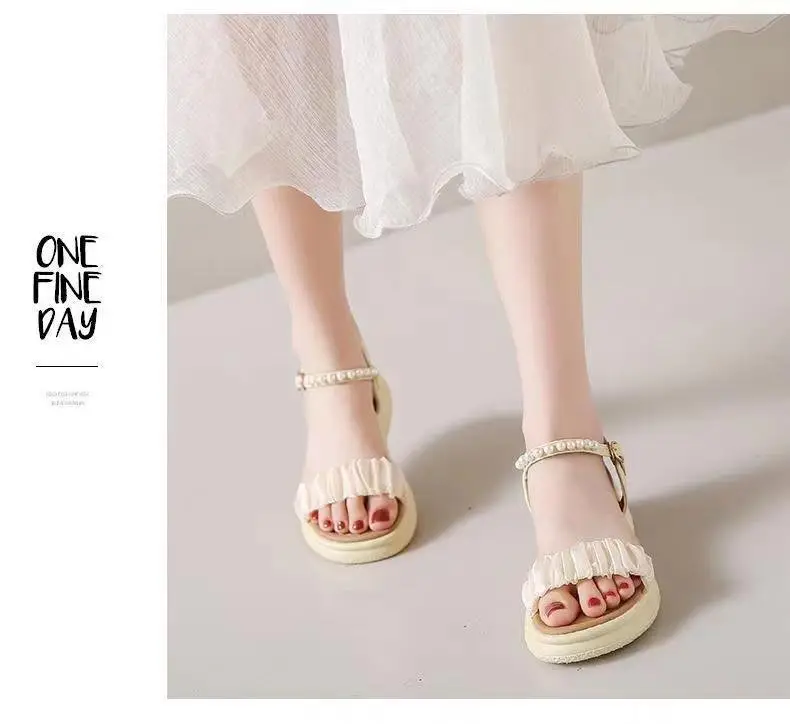 Women's Pearl Strap Flat Sandals Summer 2024 — feature 4