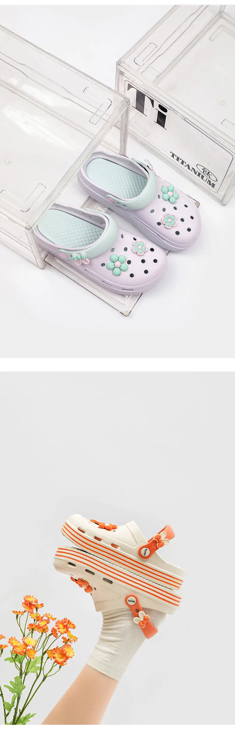 Women Orange Floral Croc Sandals Summer 2024 — feature 10