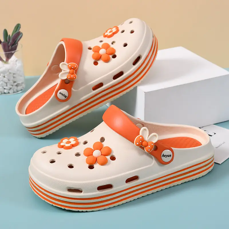 Women Orange Floral Croc Sandals Summer 2024 - Image 3