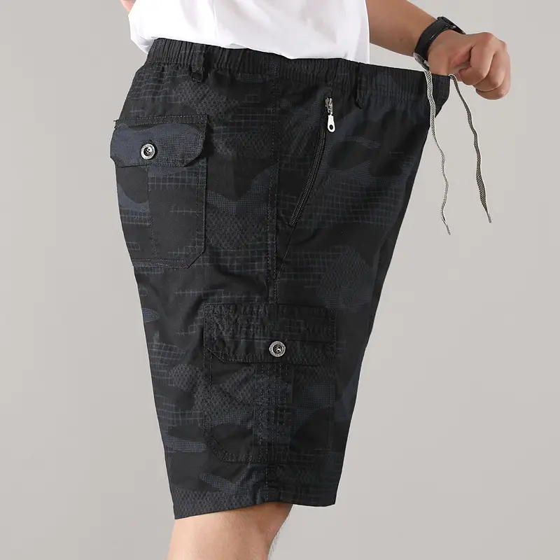 Men Camouflage Cotton Shorts 5/4 Quarter Elastic Waist