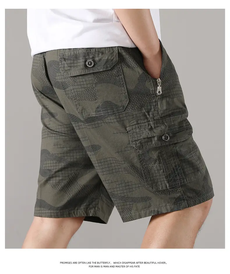 Men Camouflage Cotton Shorts 5/4 Quarter Elastic Waist — feature 14