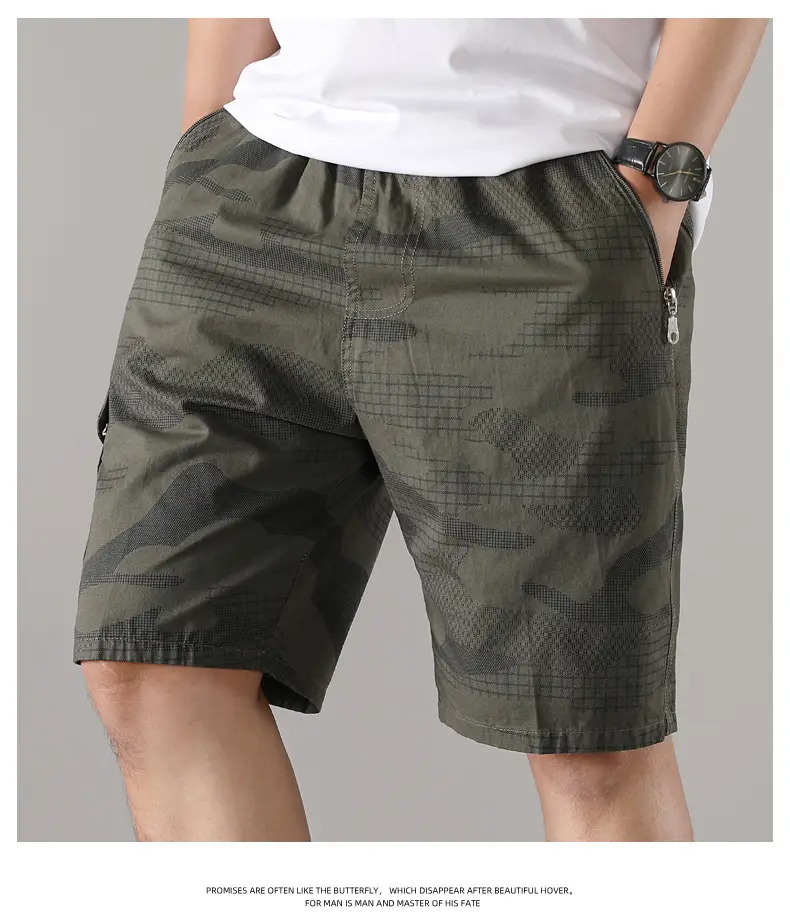 Men Camouflage Cotton Shorts 5/4 Quarter Elastic Waist — feature 15