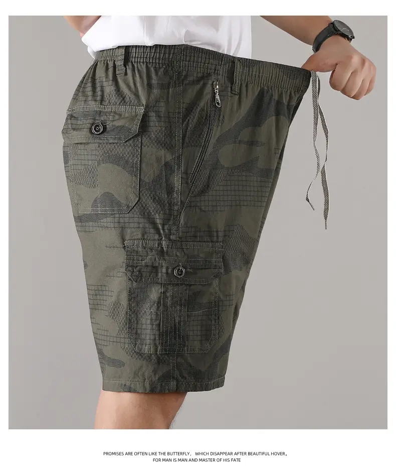 Men Camouflage Cotton Shorts 5/4 Quarter Elastic Waist — feature 16