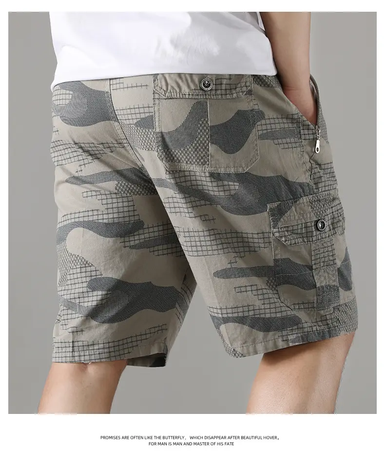 Men Camouflage Cotton Shorts 5/4 Quarter Elastic Waist — feature 18