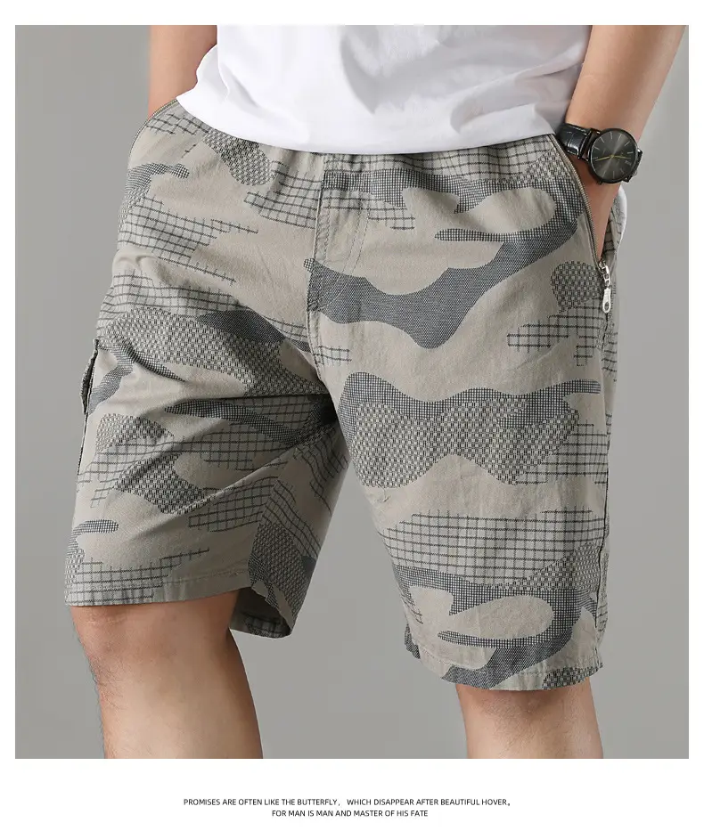 Men Camouflage Cotton Shorts 5/4 Quarter Elastic Waist — feature 19