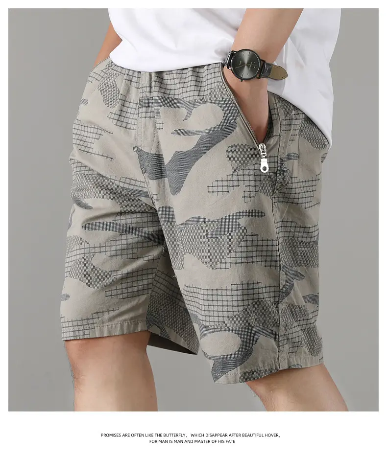 Men Camouflage Cotton Shorts 5/4 Quarter Elastic Waist — feature 20