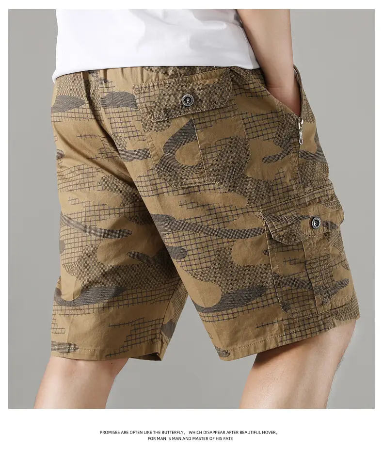 Men Camouflage Cotton Shorts 5/4 Quarter Elastic Waist — feature 22