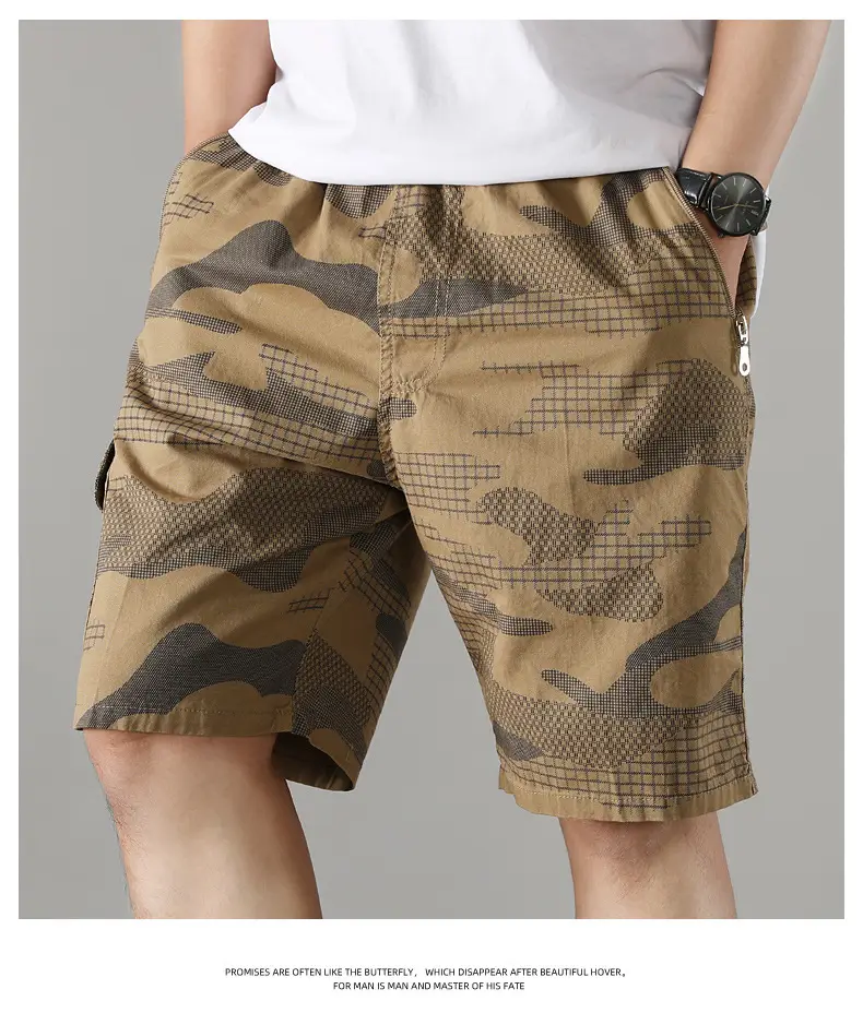 Men Camouflage Cotton Shorts 5/4 Quarter Elastic Waist — feature 23