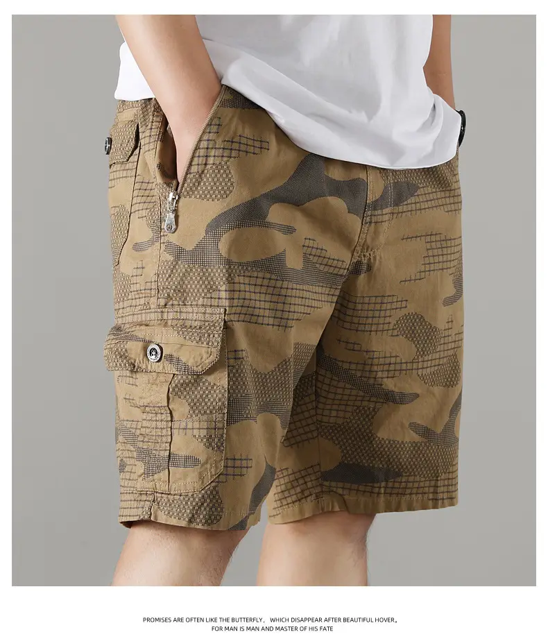 Men Camouflage Cotton Shorts 5/4 Quarter Elastic Waist — feature 24