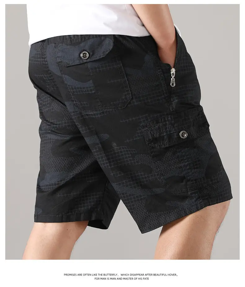Men Camouflage Cotton Shorts 5/4 Quarter Elastic Waist — feature 26