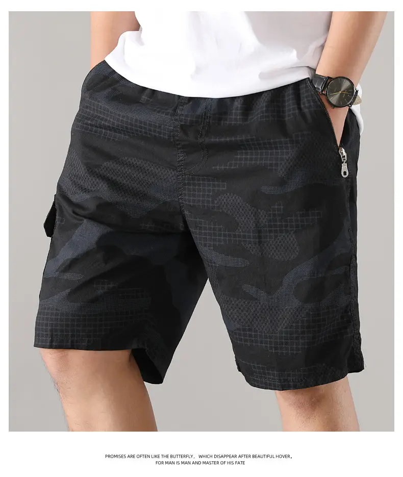 Men Camouflage Cotton Shorts 5/4 Quarter Elastic Waist — feature 27