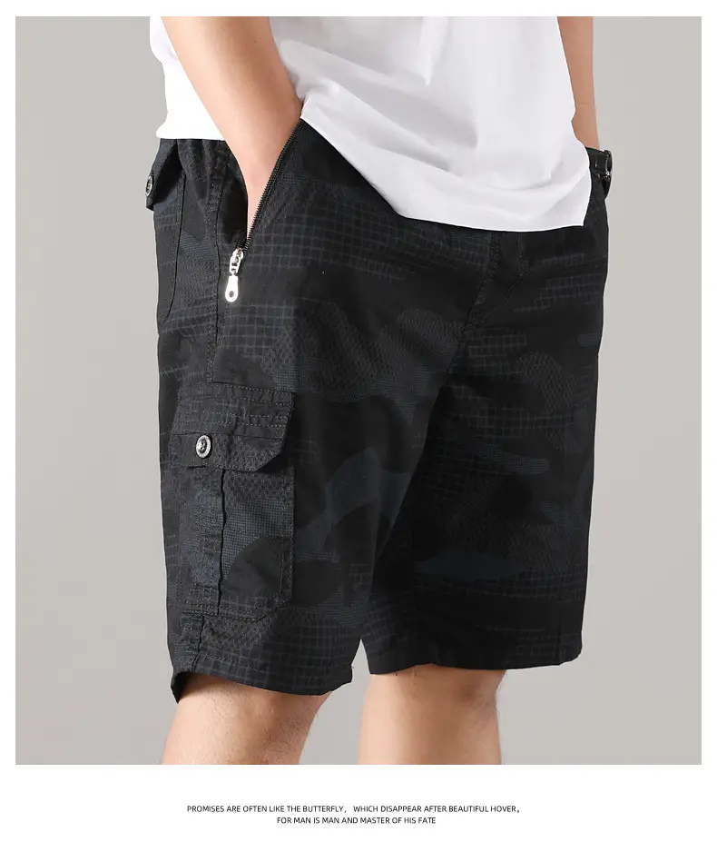 Men Camouflage Cotton Shorts 5/4 Quarter Elastic Waist — feature 28
