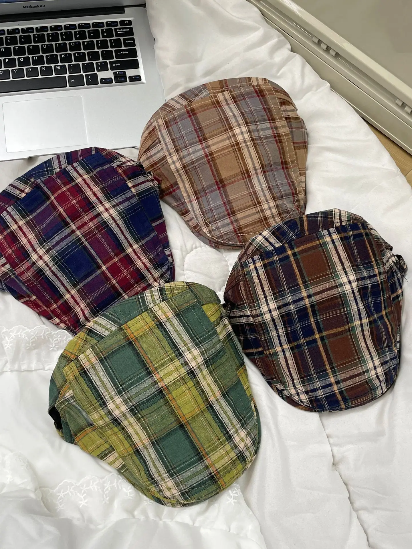 Summer Plaid Forward Cap for Women Men Cotton Linen — feature 3