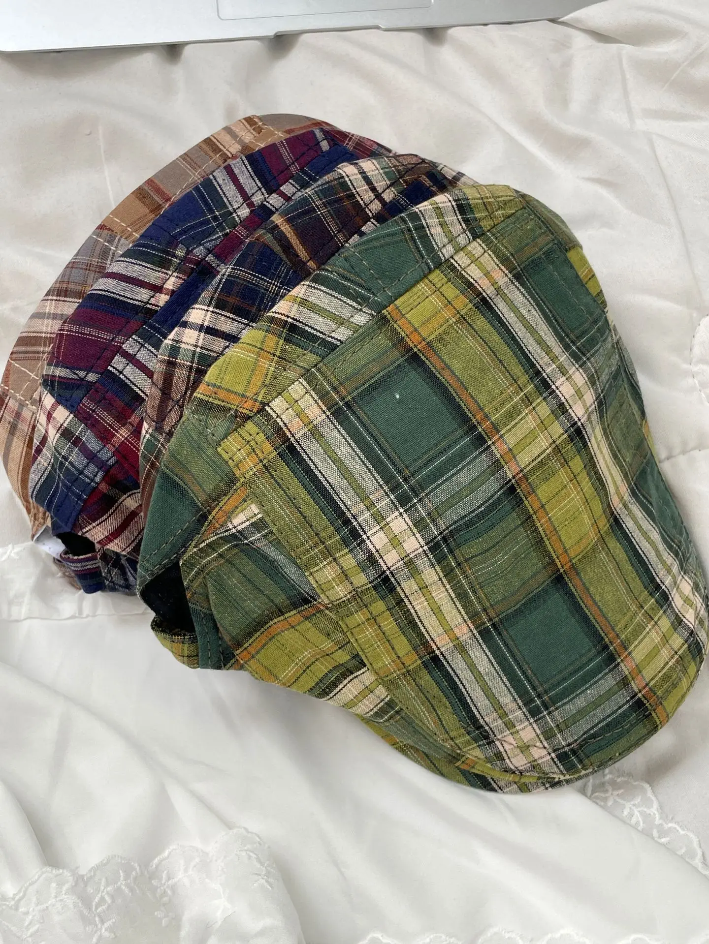 Summer Plaid Forward Cap for Women Men Cotton Linen — feature 4