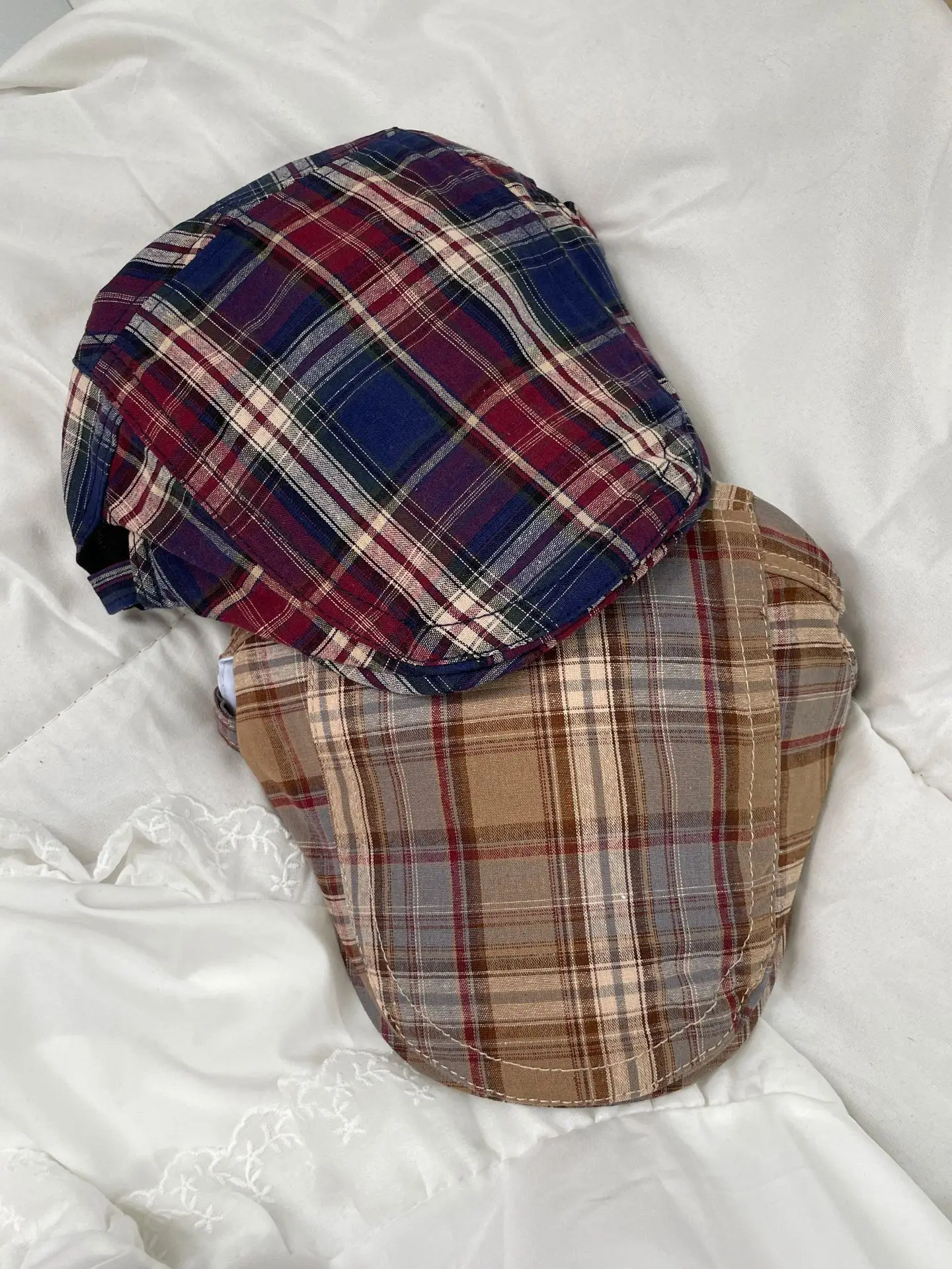 Summer Plaid Forward Cap for Women Men Cotton Linen — feature 5
