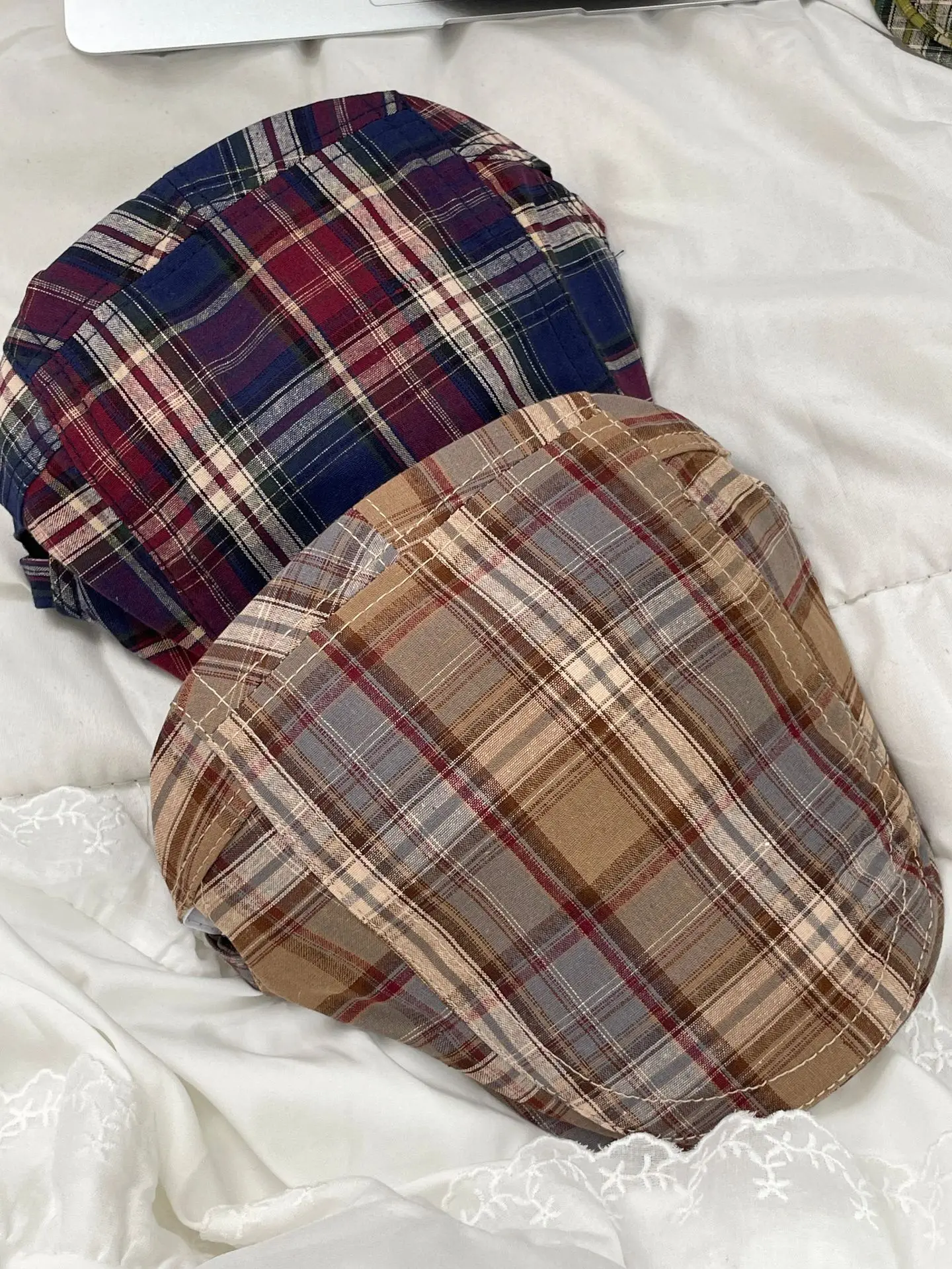 Summer Plaid Forward Cap for Women Men Cotton Linen — feature 6