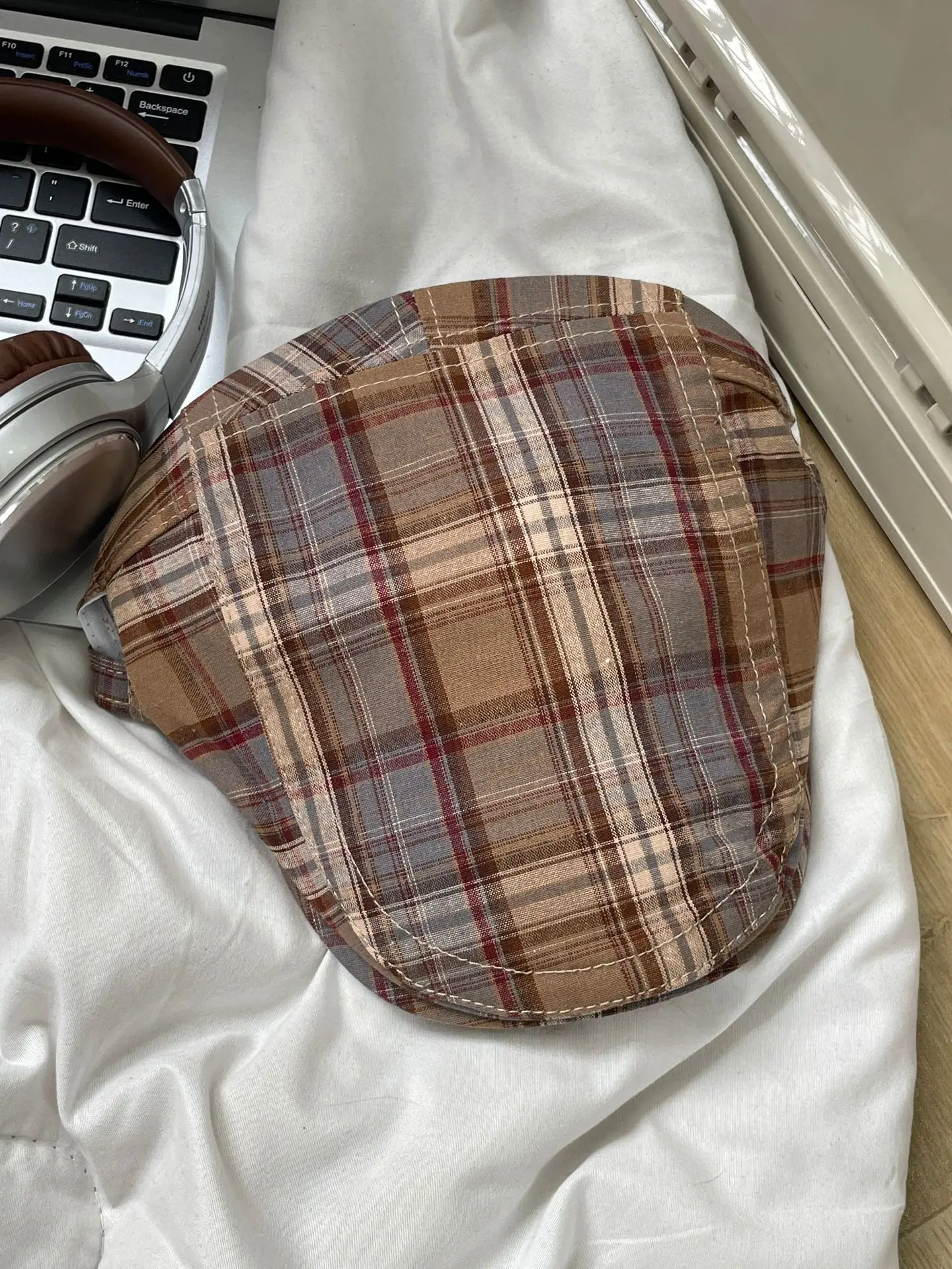 Summer Plaid Forward Cap for Women Men Cotton Linen — feature 8