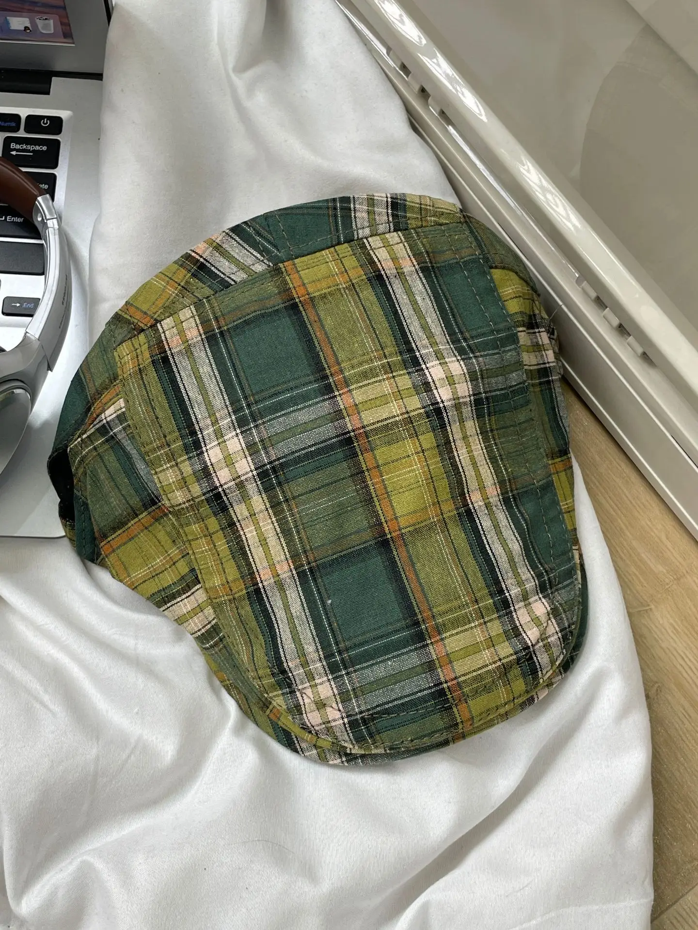 Summer Plaid Forward Cap for Women Men Cotton Linen