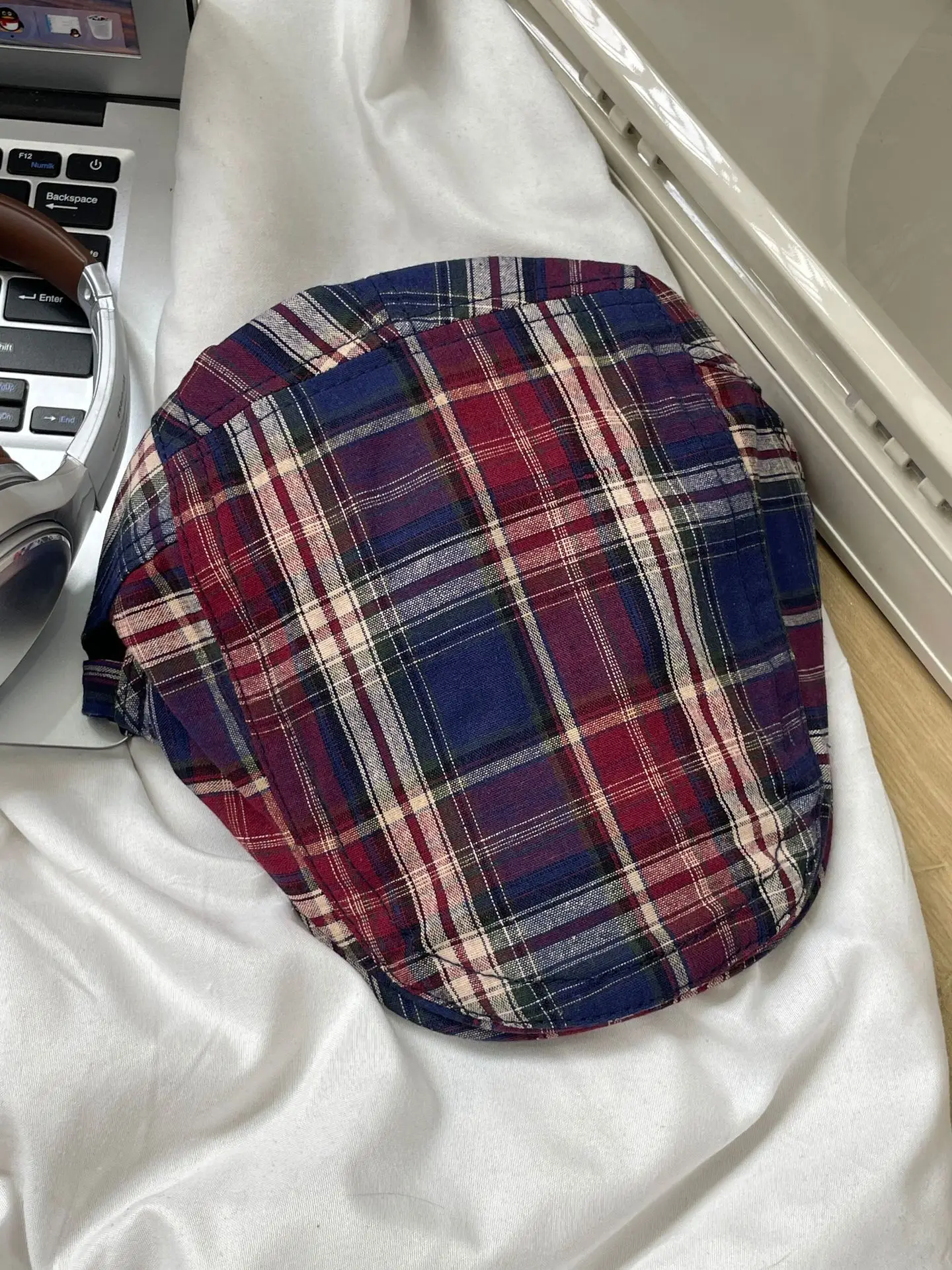 Summer Plaid Forward Cap for Women Men Cotton Linen
