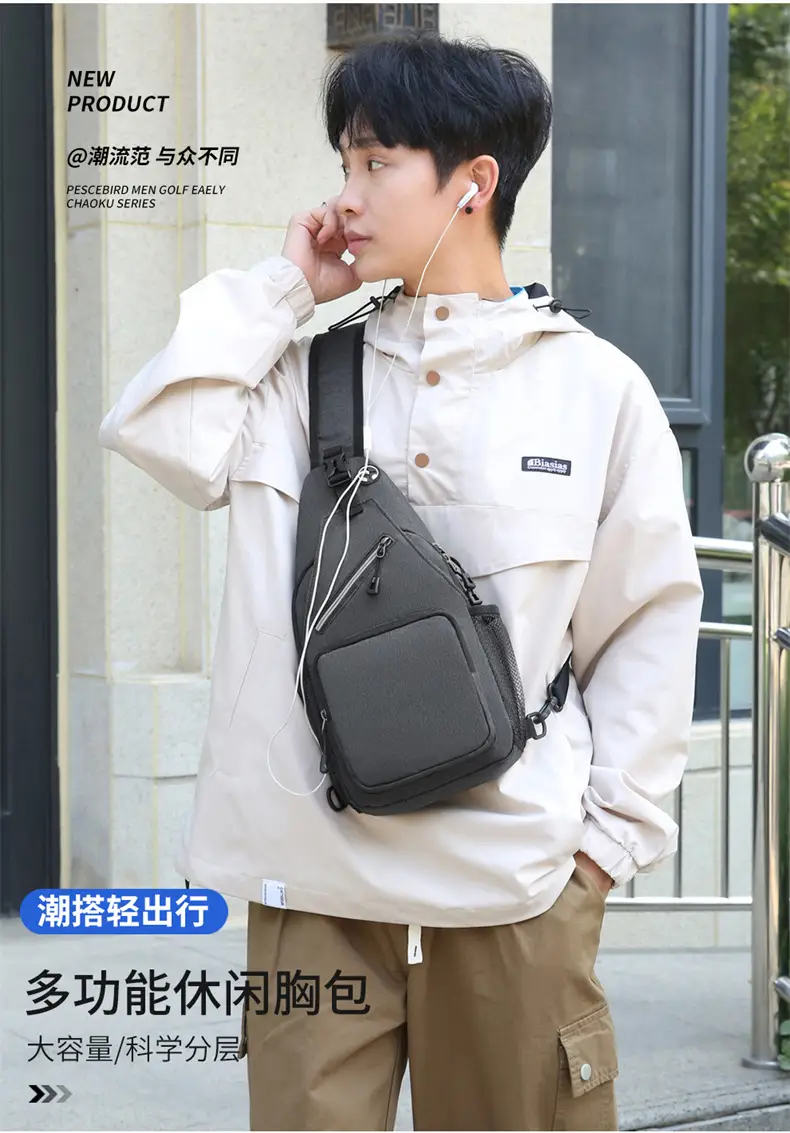 Men's Blue Oxford Crossbody Bag with Anti-Splash Design — feature 2