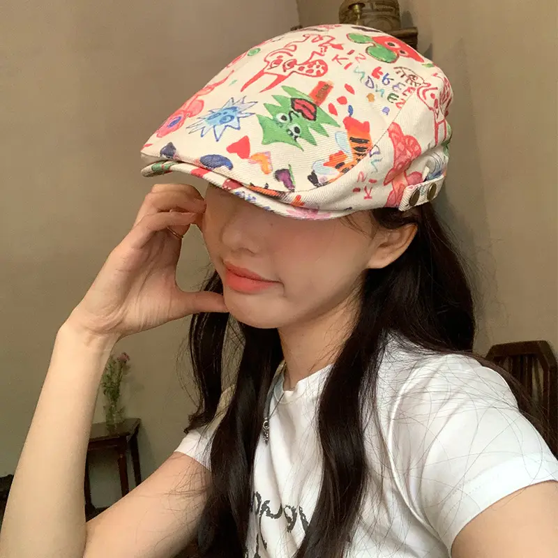 Japanese Children's Fun Graffiti Beret Cap Forward Duckling Tone Hat - Image 4
