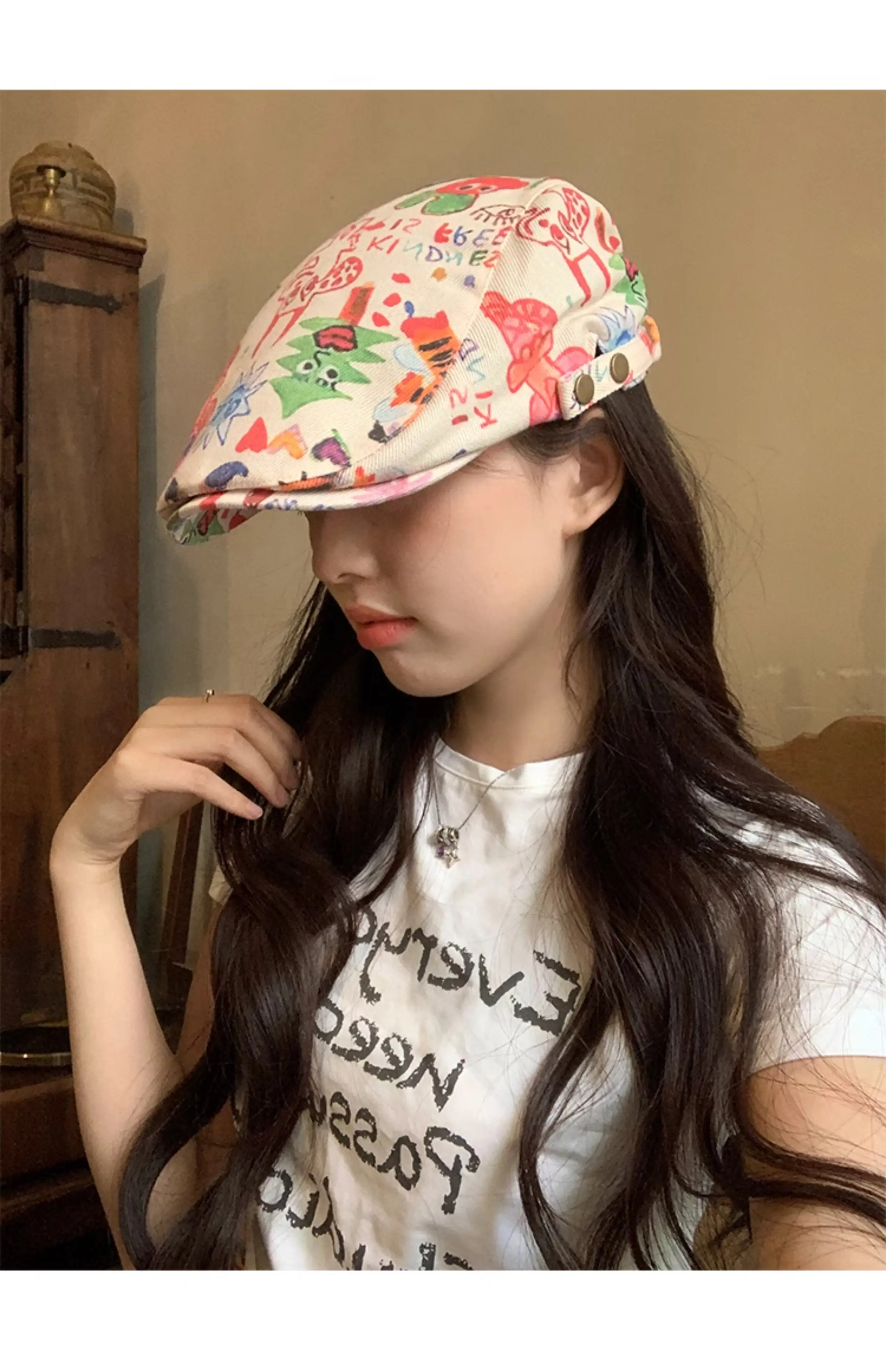 Japanese Children's Fun Graffiti Beret Cap Forward Duckling Tone Hat — feature 11