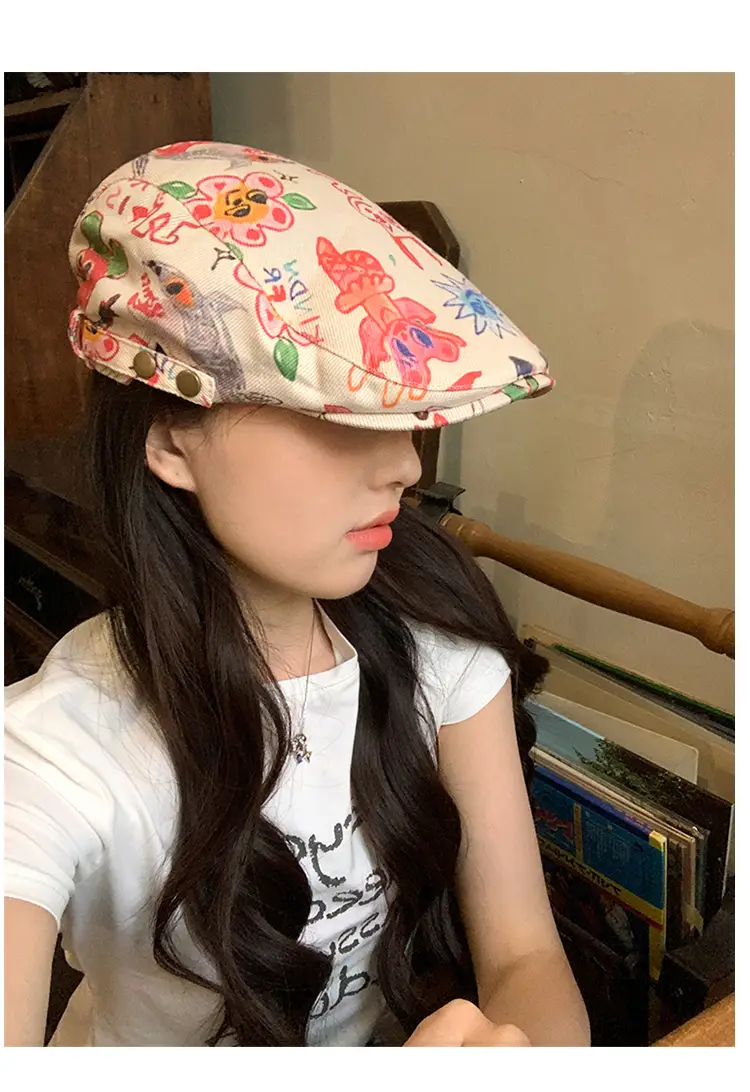 Japanese Children's Fun Graffiti Beret Cap Forward Duckling Tone Hat — feature 13