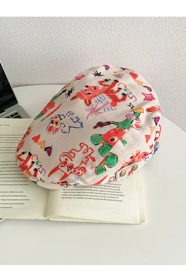 Japanese Children's Fun Graffiti Beret Cap Forward Duckling Tone Hat — feature 16