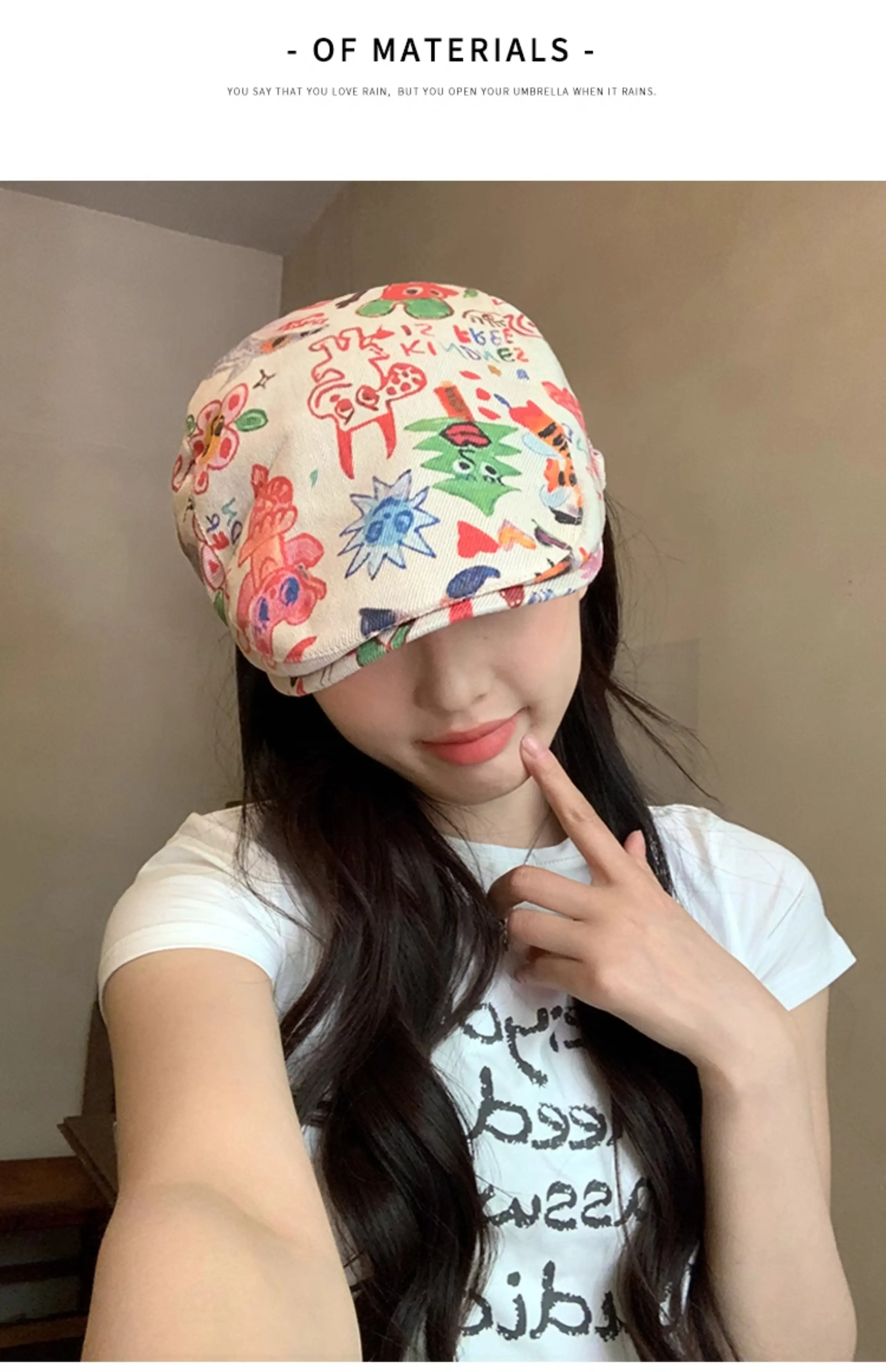 Japanese Children's Fun Graffiti Beret Cap Forward Duckling Tone Hat — feature 6