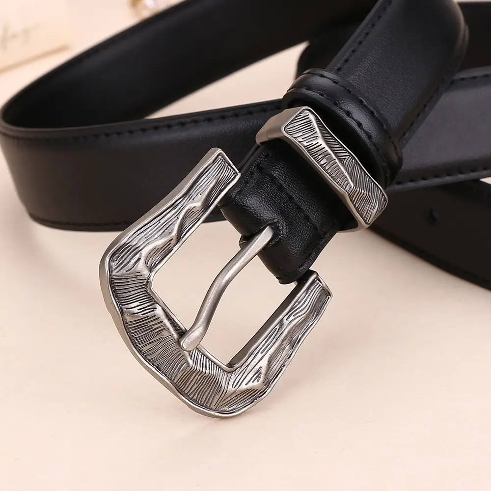 Women's Cowhide Leather Belt with Carved Alloy Buckle - Image 6