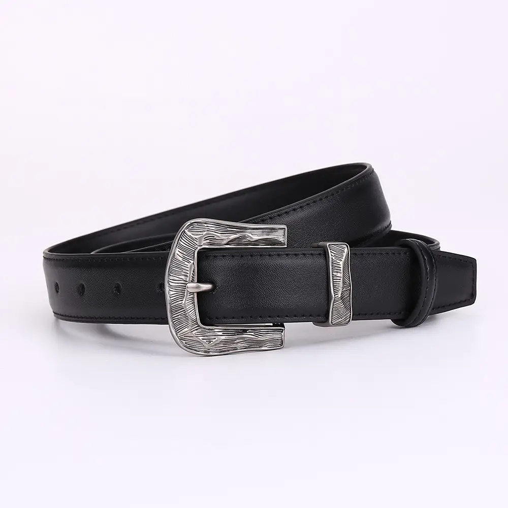 Women's Cowhide Leather Belt with Carved Alloy Buckle - Image 8