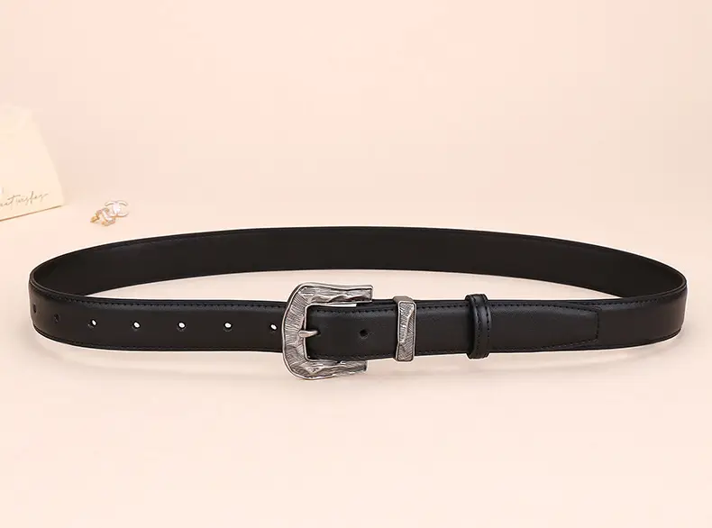 Women's Cowhide Leather Belt with Carved Alloy Buckle — feature 14