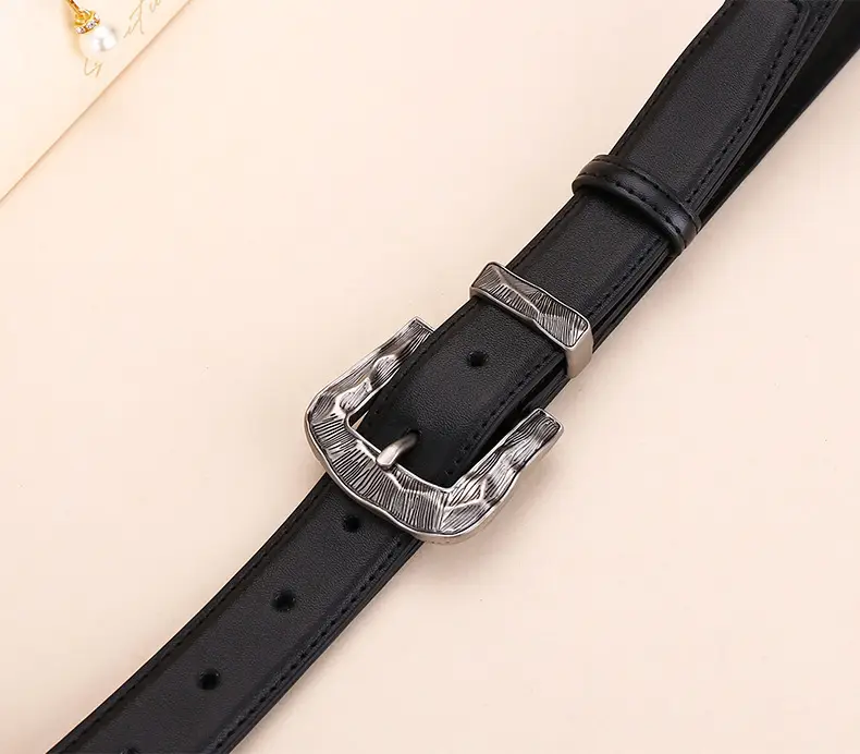 Women's Cowhide Leather Belt with Carved Alloy Buckle — feature 15