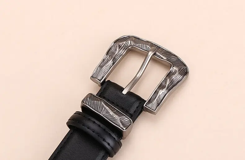 Women's Cowhide Leather Belt with Carved Alloy Buckle — feature 17