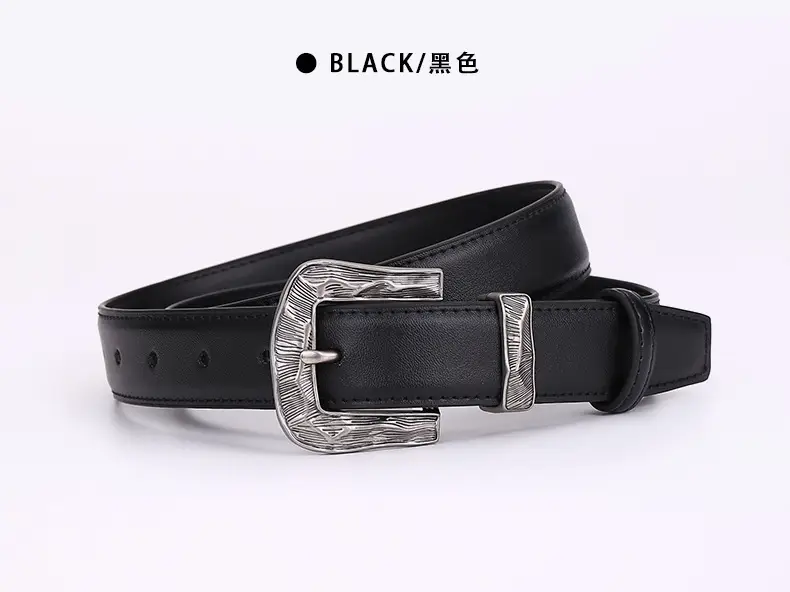 Women's Cowhide Leather Belt with Carved Alloy Buckle — feature 19
