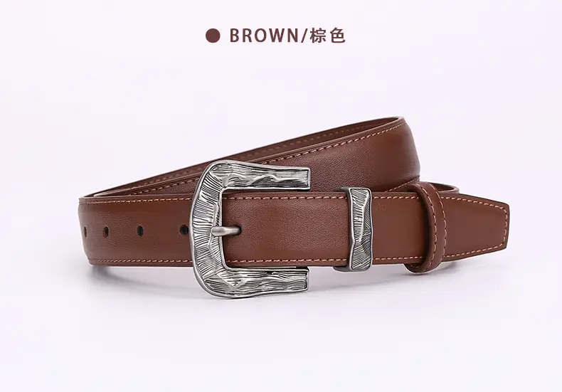 Women's Cowhide Leather Belt with Carved Alloy Buckle — feature 20