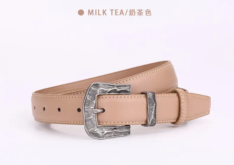 Women's Cowhide Leather Belt with Carved Alloy Buckle — feature 21