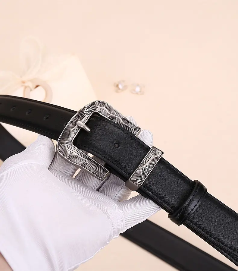 Women's Cowhide Leather Belt with Carved Alloy Buckle — feature 22