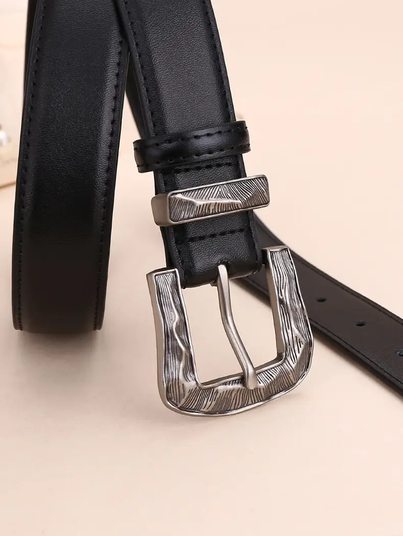 Women's Cowhide Leather Belt with Carved Alloy Buckle — feature 24