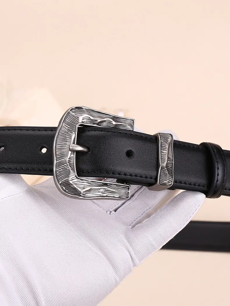 Women's Cowhide Leather Belt with Carved Alloy Buckle — feature 25
