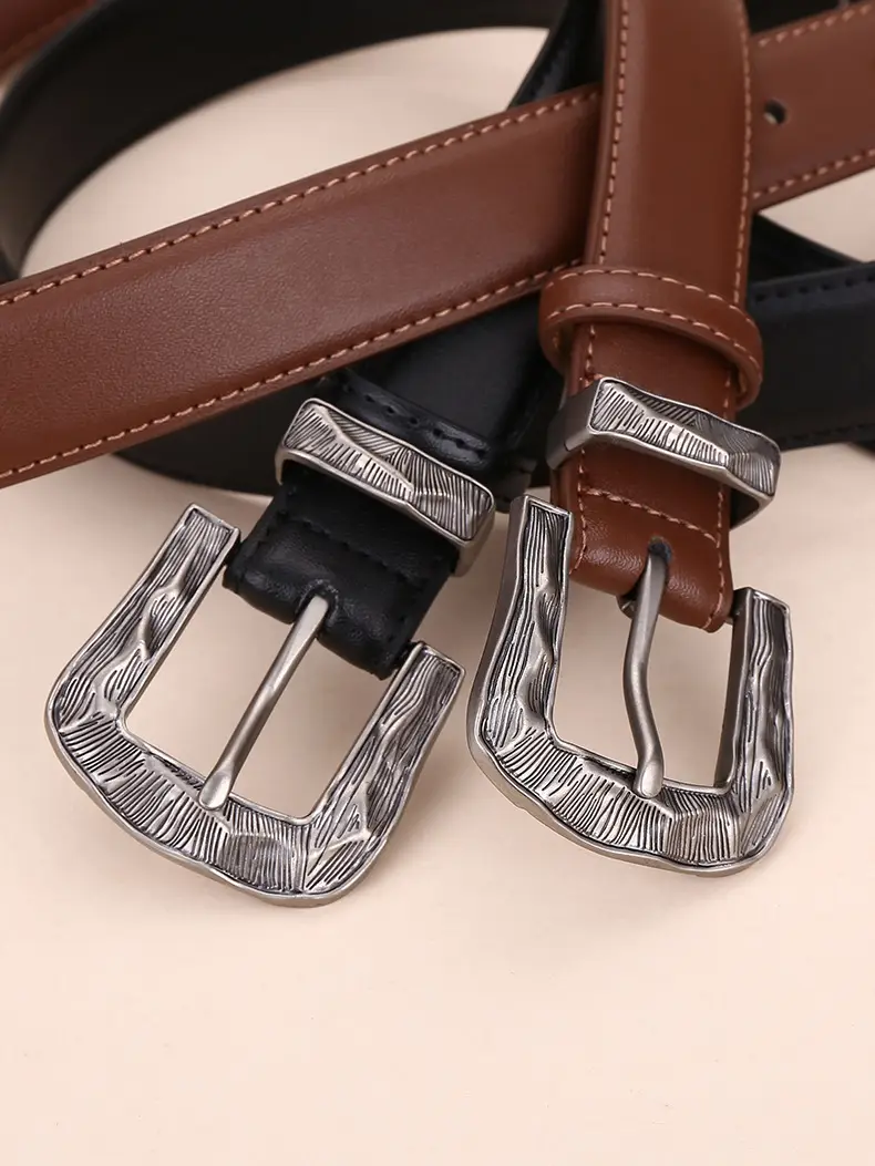 Women's Cowhide Leather Belt with Carved Alloy Buckle — feature 26