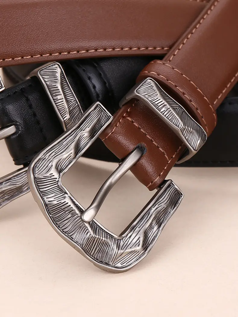 Women's Cowhide Leather Belt with Carved Alloy Buckle — feature 27