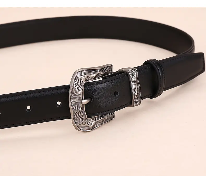 Women's Cowhide Leather Belt with Carved Alloy Buckle — feature 9