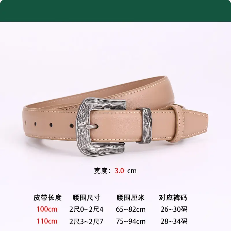 Women's Cowhide Leather Belt with Carved Alloy Buckle - Image 3