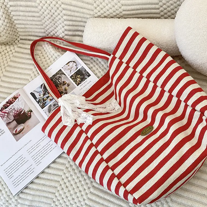 Striped Canvas Tote Bag 2024 New Korean Style - Image 12