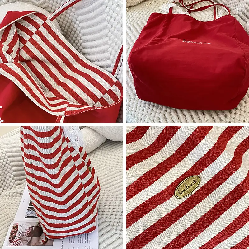 Striped Canvas Tote Bag 2024 New Korean Style - Image 14