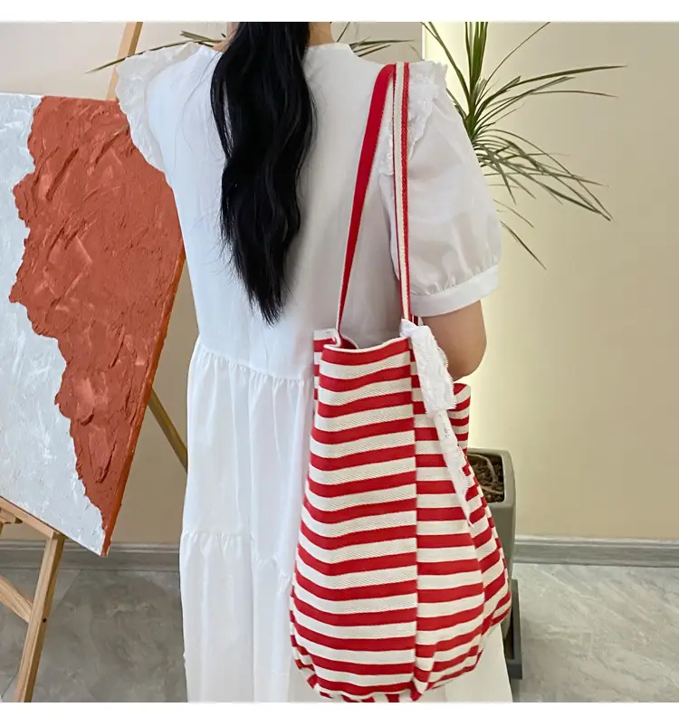 Striped Canvas Tote Bag 2024 New Korean Style — feature 10