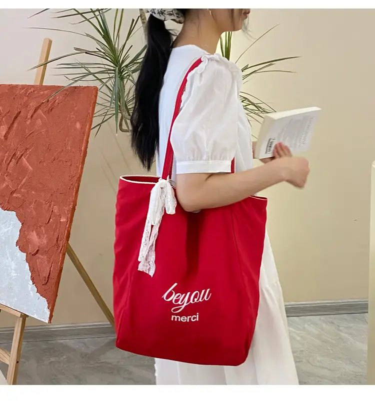 Striped Canvas Tote Bag 2024 New Korean Style — feature 15