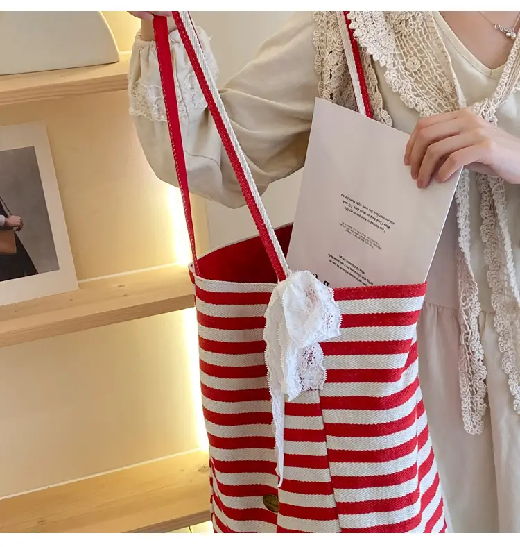 Striped Canvas Tote Bag 2024 New Korean Style — feature 16